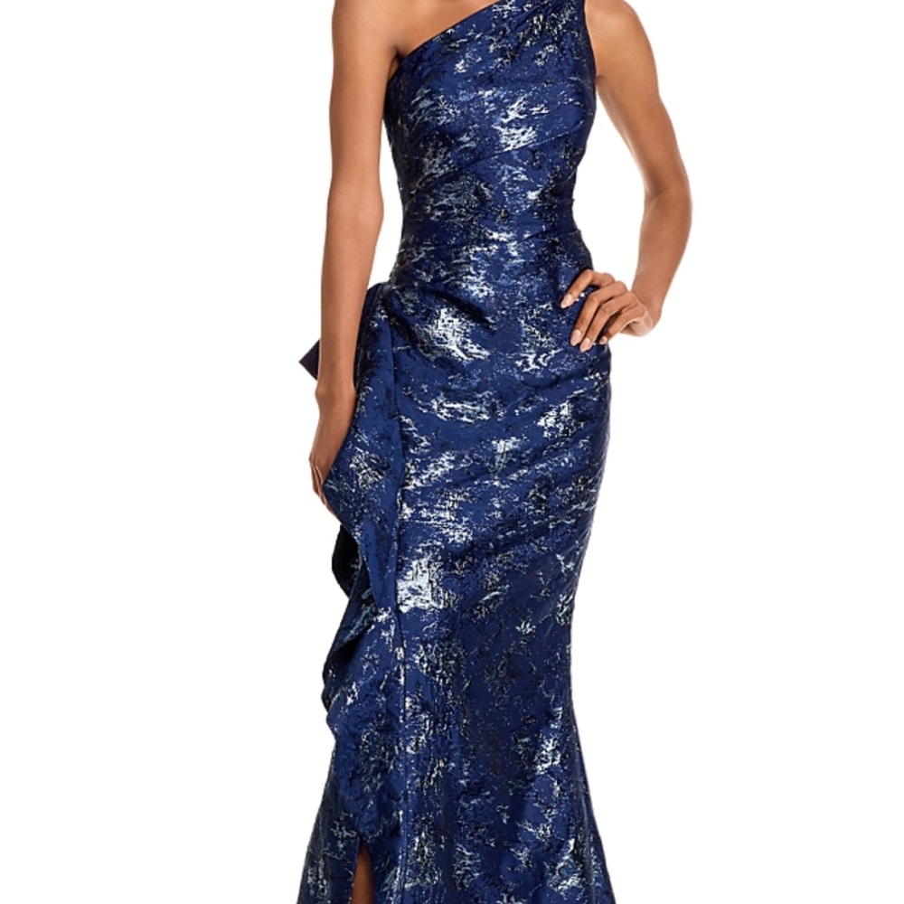 Rickie Freeman for Teri Jon Blue Sequin One-Shoulder Gown